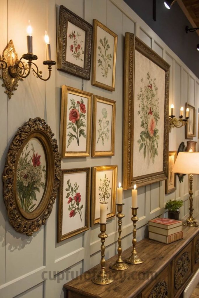 10 Creative Ways to Layer Vintage Floral Art with Mirrors and Shelves